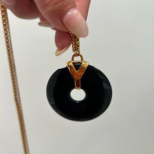 Vintage YSL genuine gold tone necklace w/ onyx circle